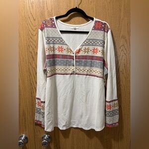 Maurices Patterned Long Sleeve Henley Style Top